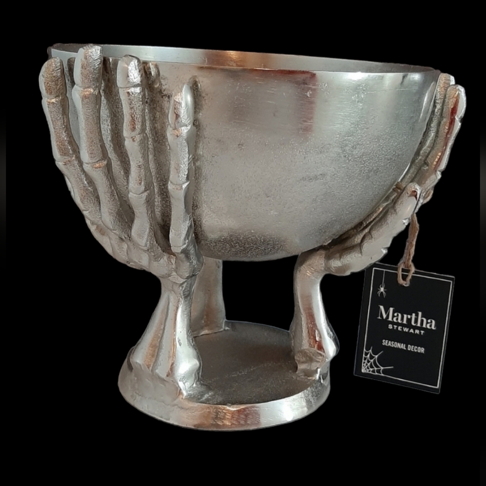**Martha Stewart Halloween Skeleton Hand Bowl Metal